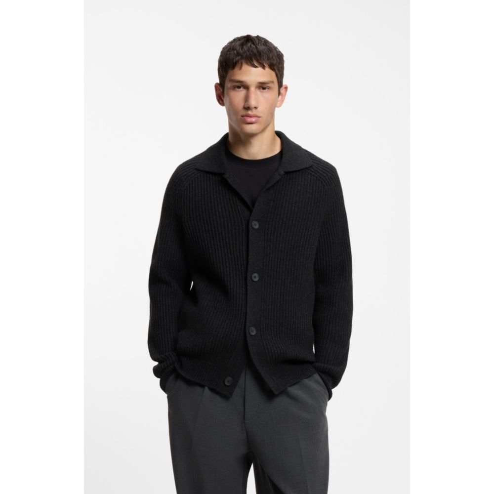 Virgin-wool-blend cardigan with shirt collar