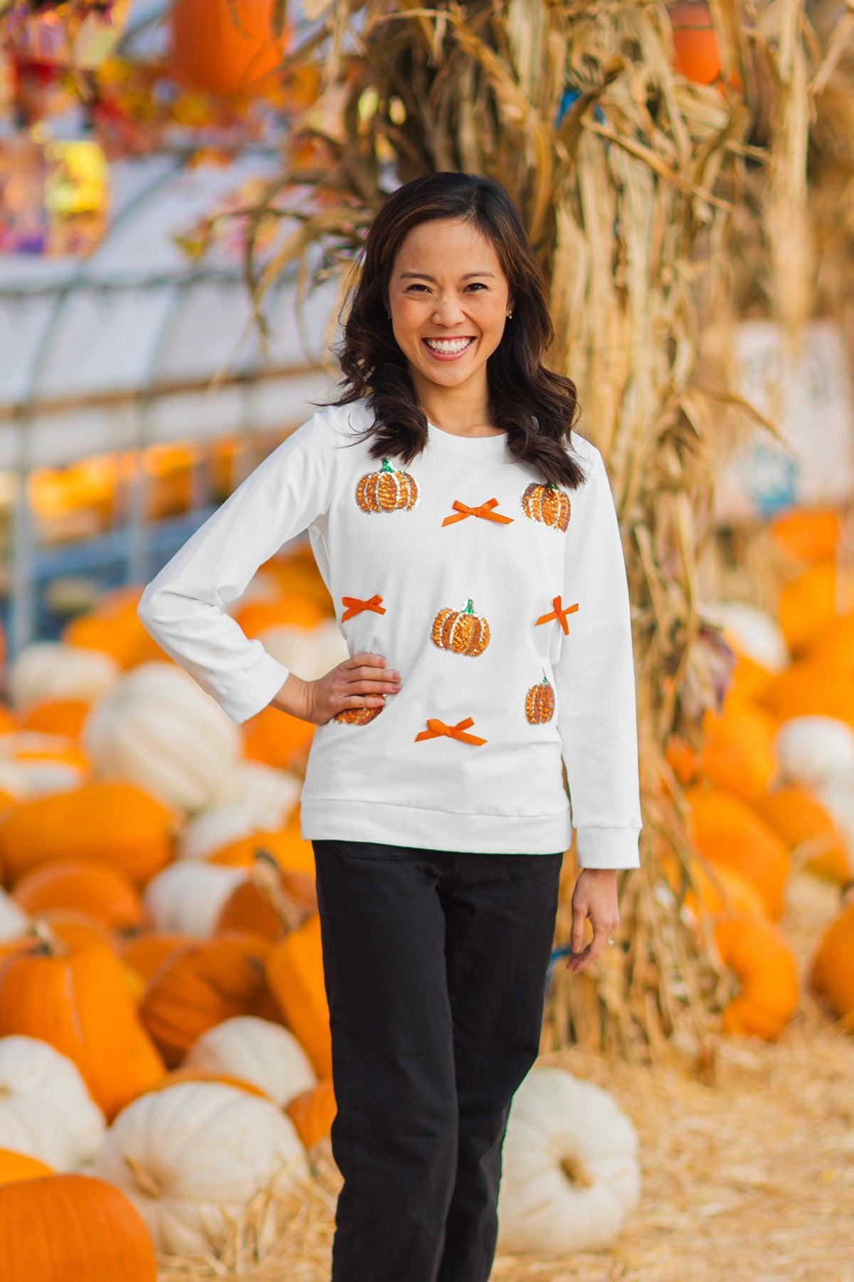 Mom & Me - White Sequin Pumpkin Top