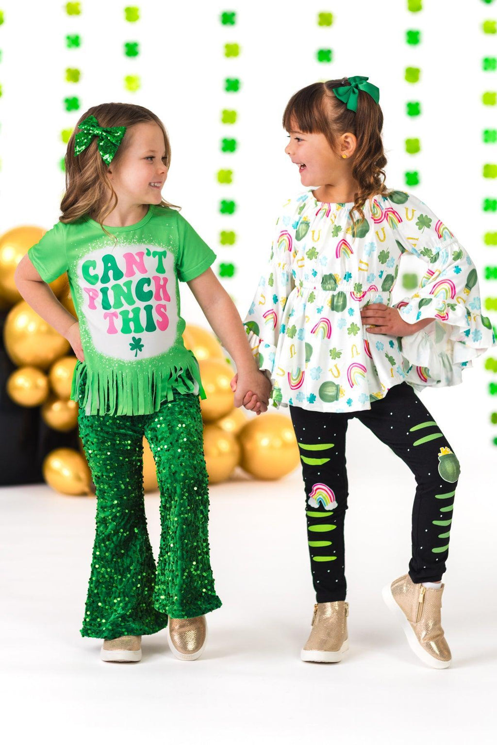 "Can't Pinch This" Green Sequin Bell Bottom Set
