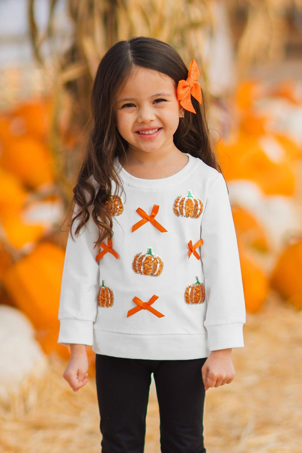 Mom & Me - White Sequin Pumpkin Top