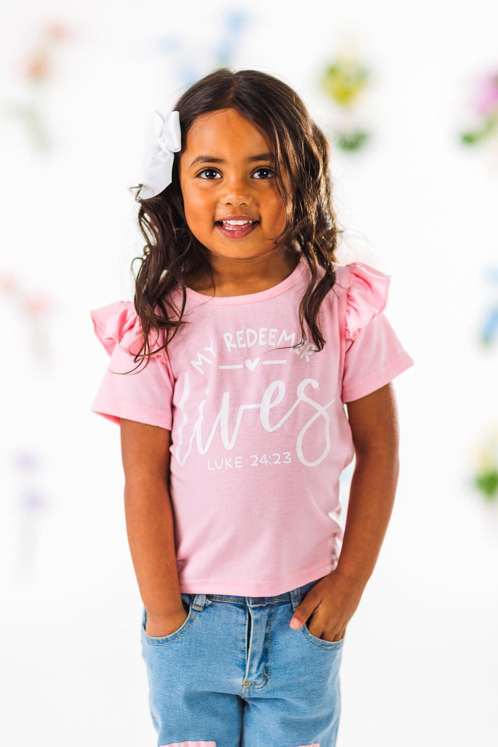"My Redeemer Lives" Pink Denim Pant Set