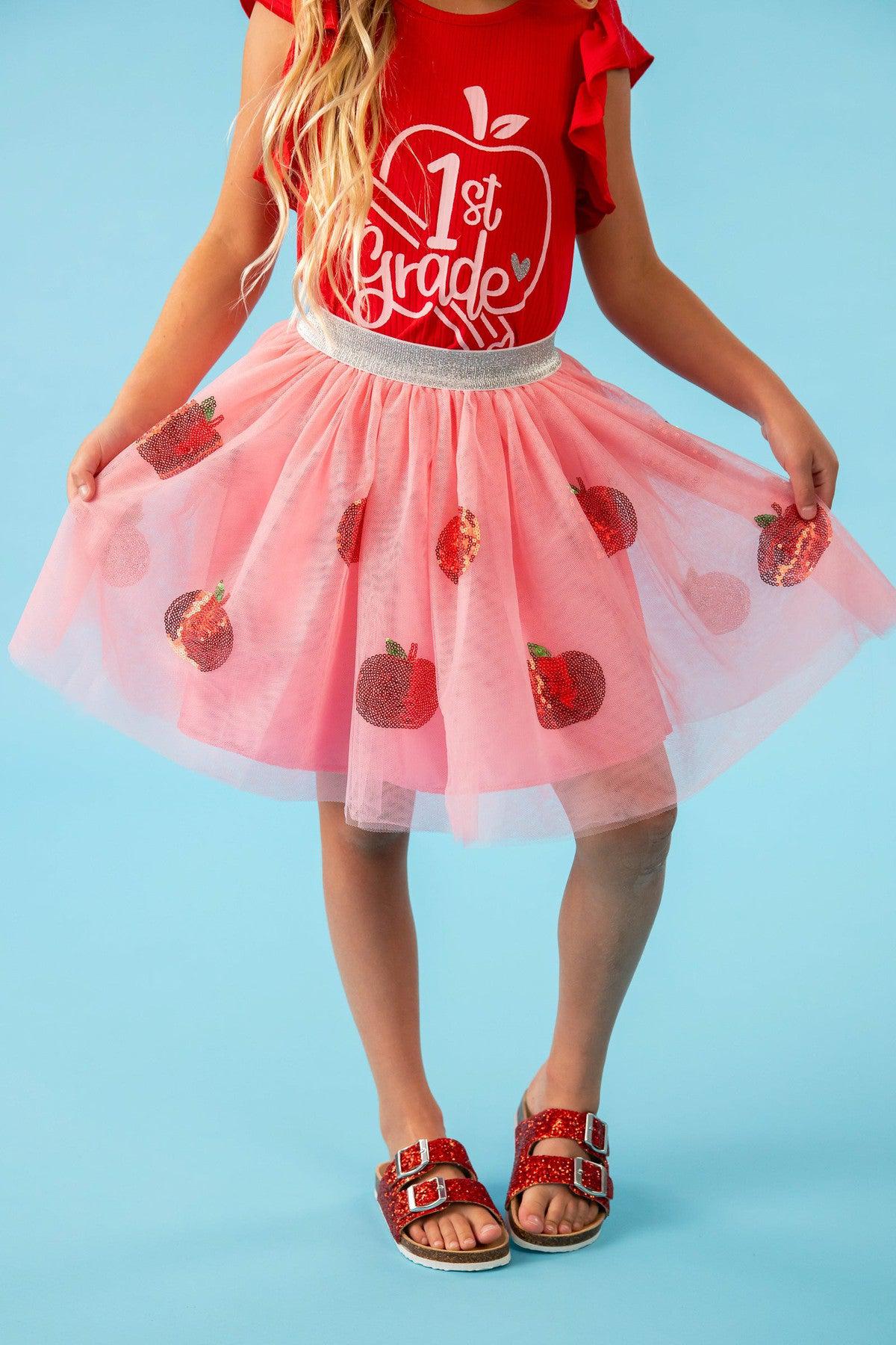 "Pre-K - 4th Grade" Pink Apple Tutu Skirt Set
