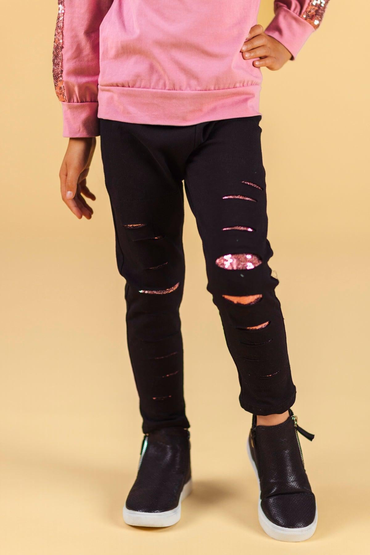 "Wild Flower" Pink Distressed Legging Set