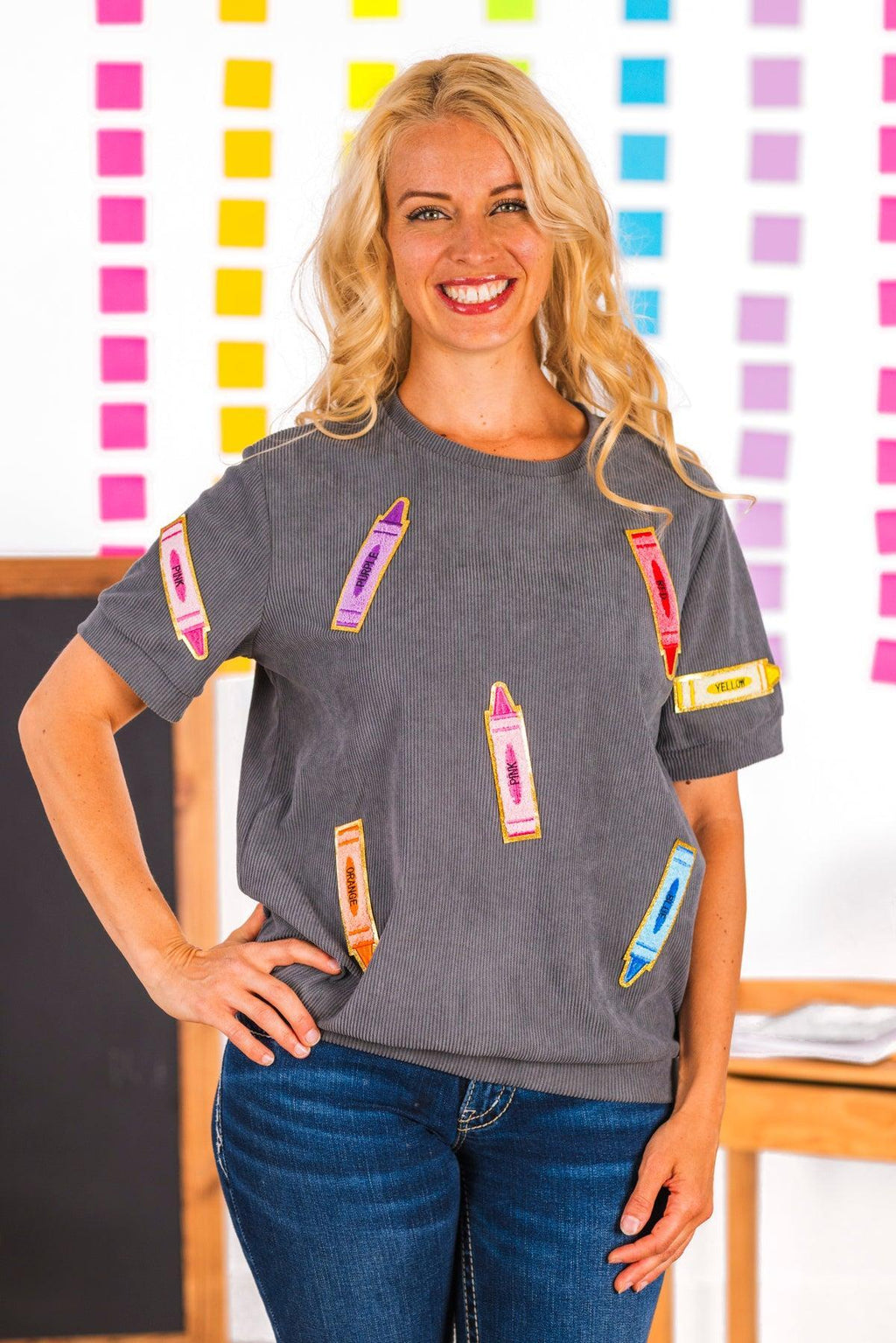 Mom & Me - Gray Corduroy Crayon Top