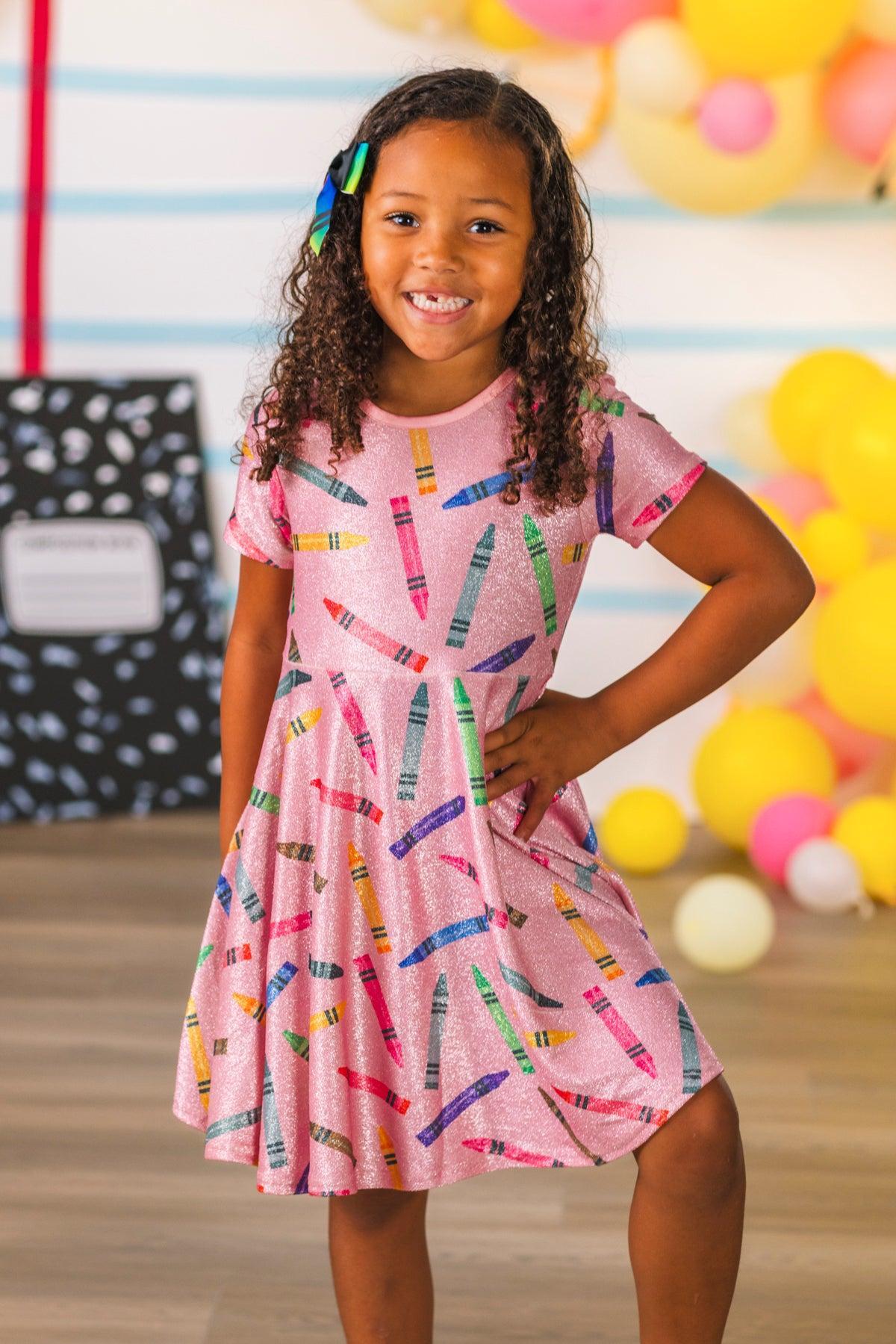 Mom & Me - Pink Glitter Crayon Dress