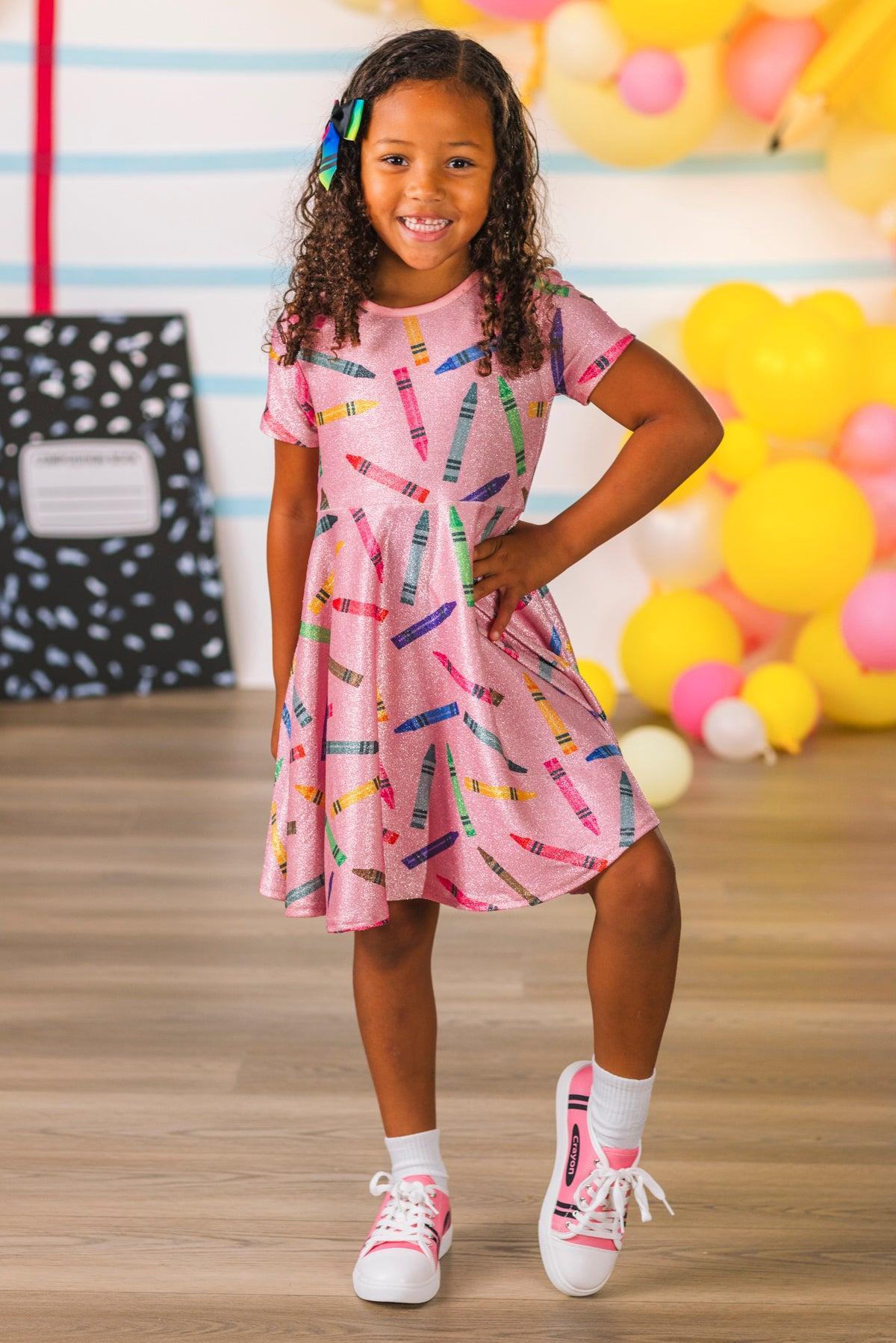 Mom & Me - Pink Glitter Crayon Dress
