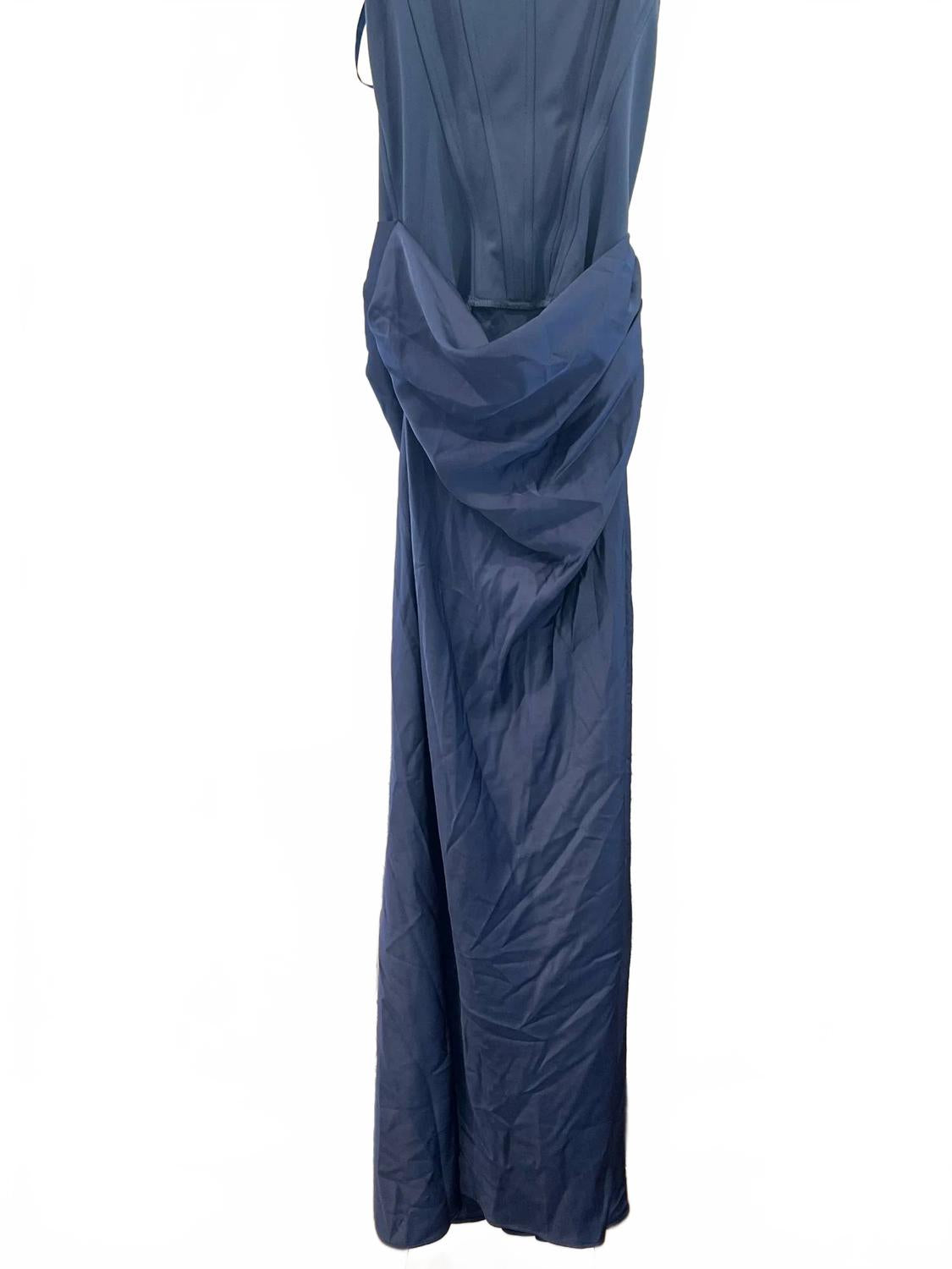 Long Scuba Strapless Gown In Blue