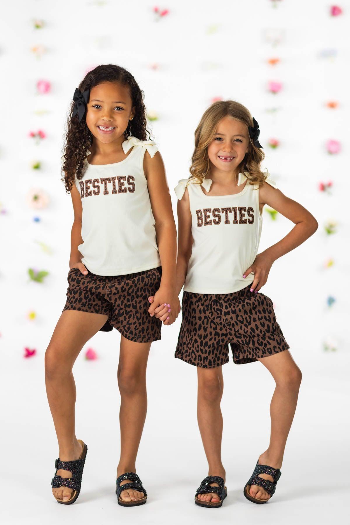 "Besties" Cheetah Denim Short Set
