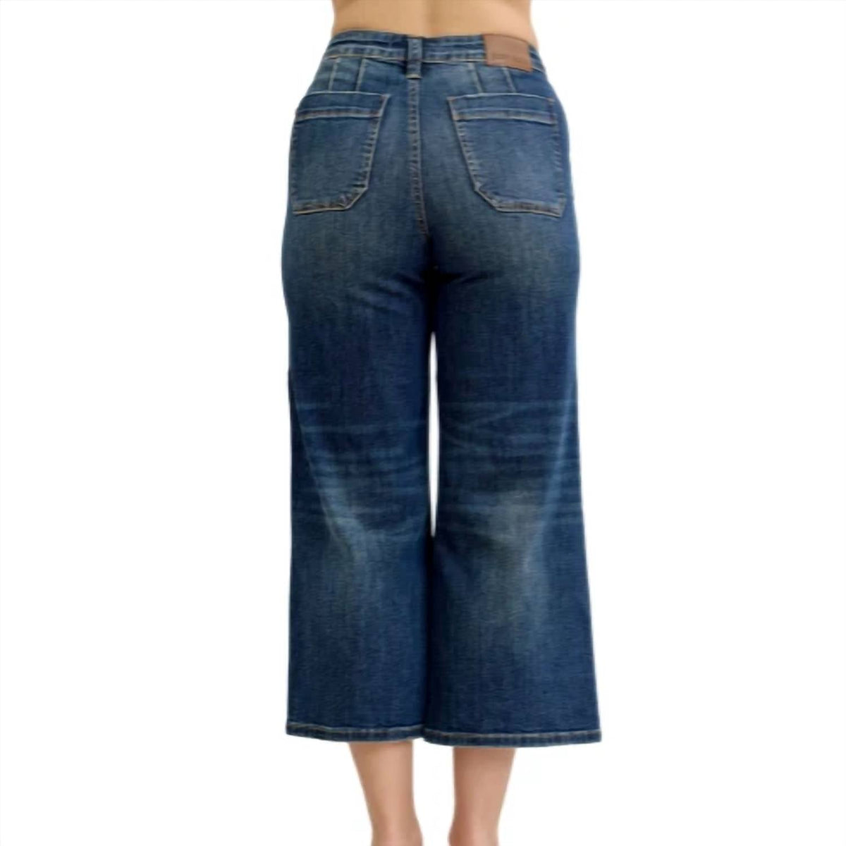 High Waist Crop Utility Denim Jeans In Darker Mid-Tone Blue