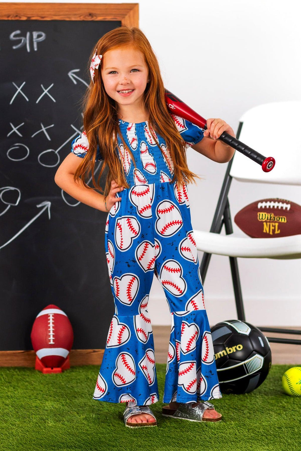 Blue Baseball Heart Jumpsuit