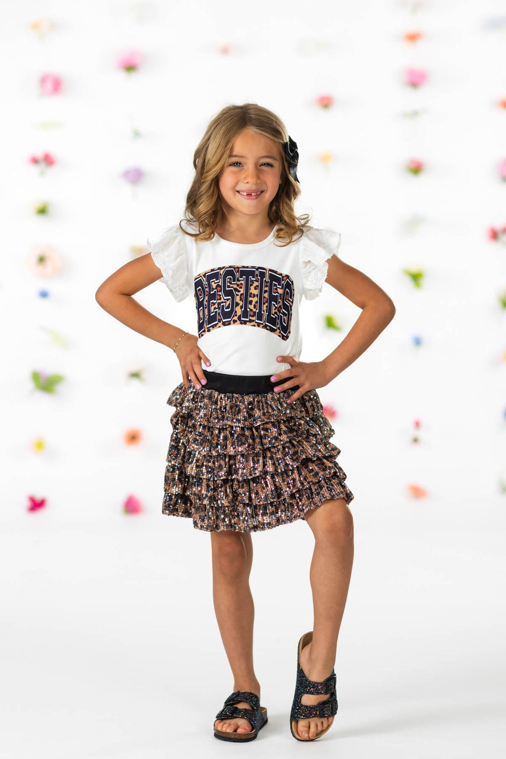 "Besties" Cheetah Sequin Skirt Set
