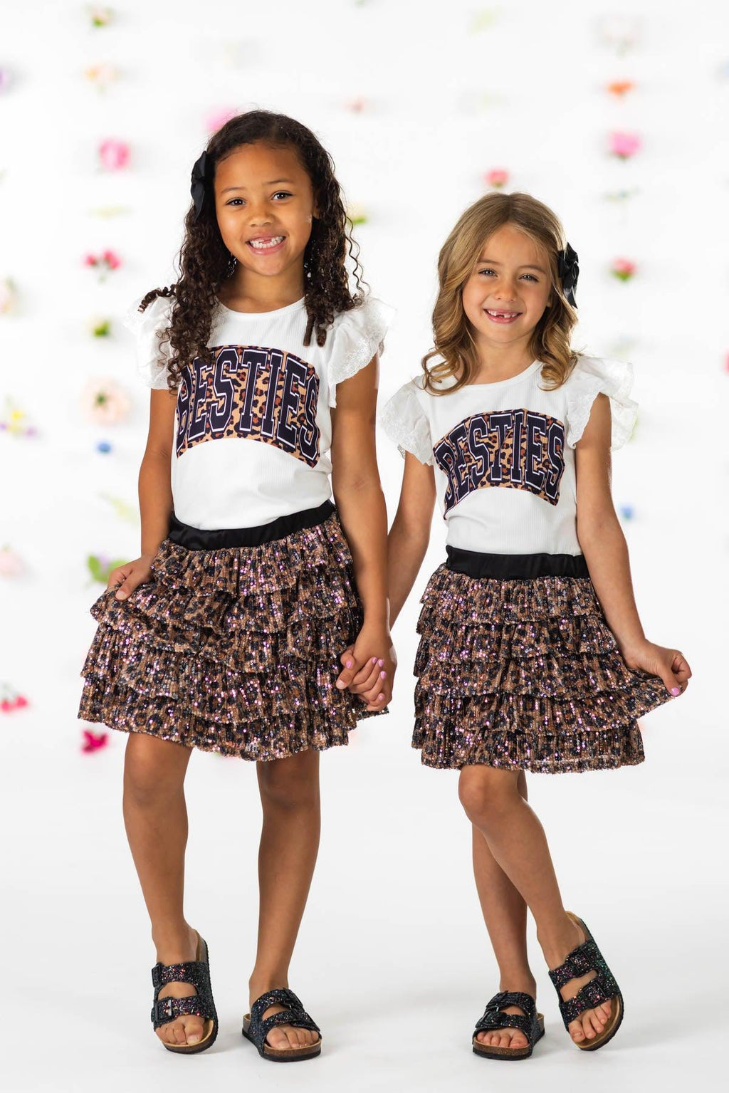 "Besties" Cheetah Sequin Skirt Set