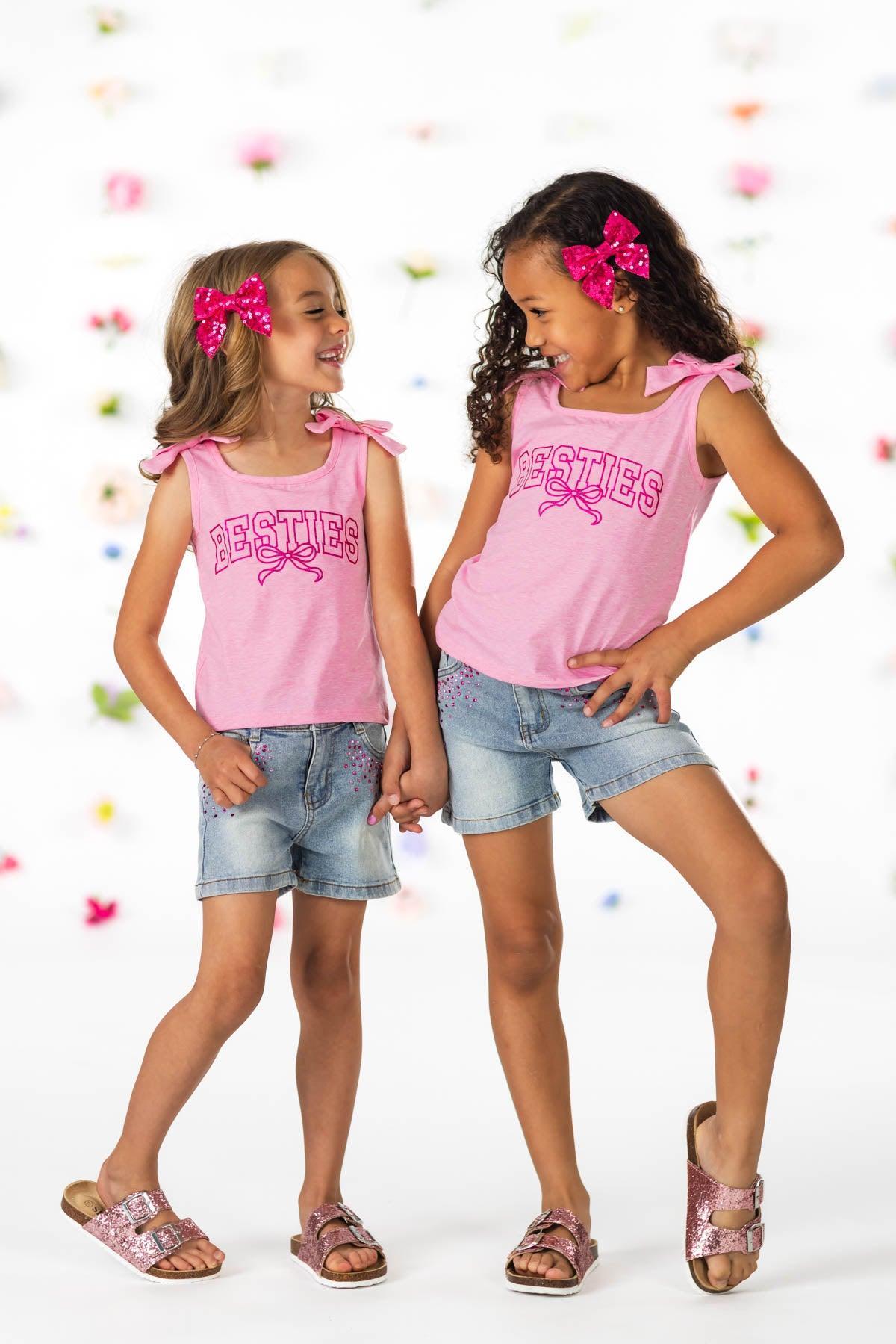 "Besties" Denim Short Set