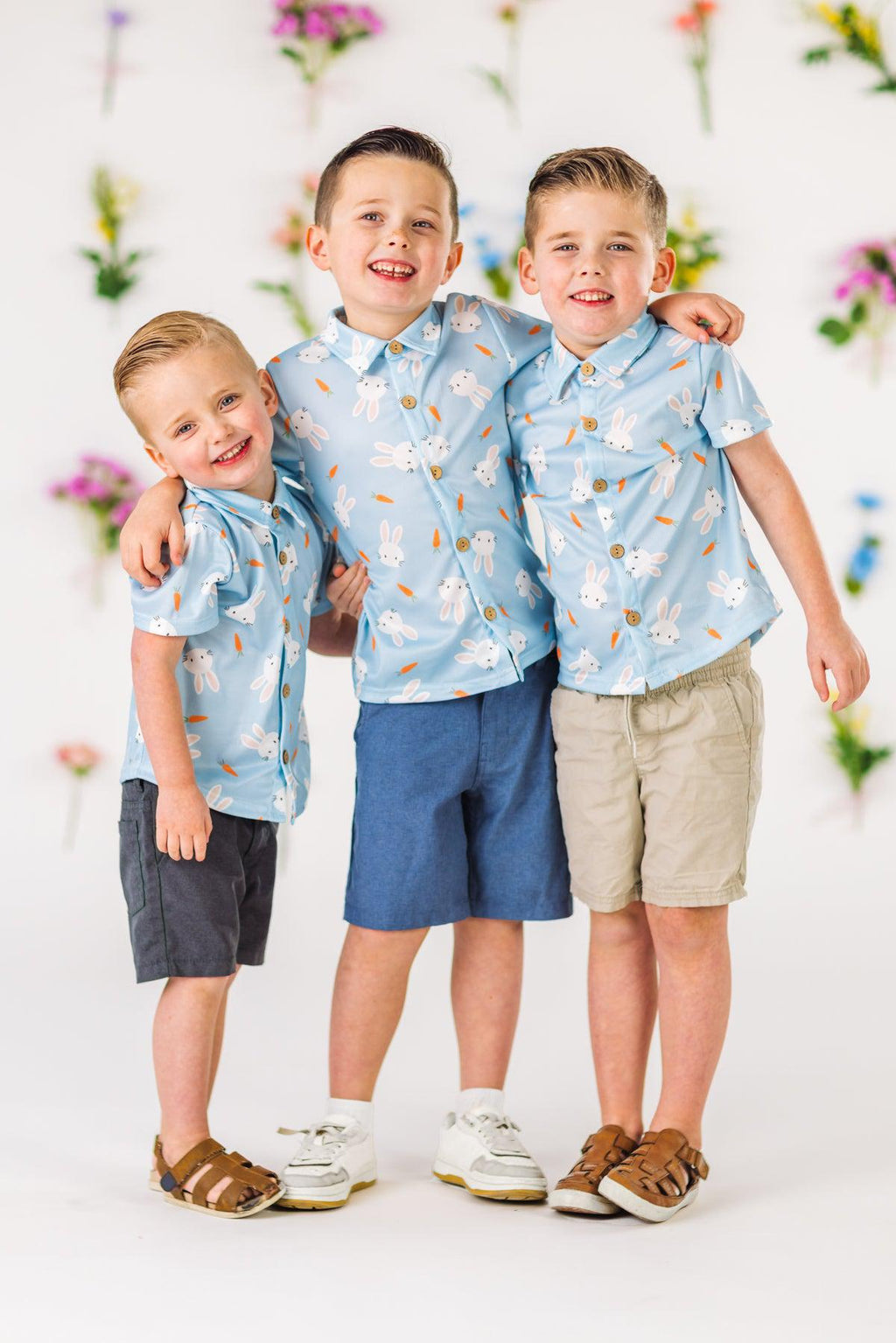Light Blue Bunny & Carrot Button Down