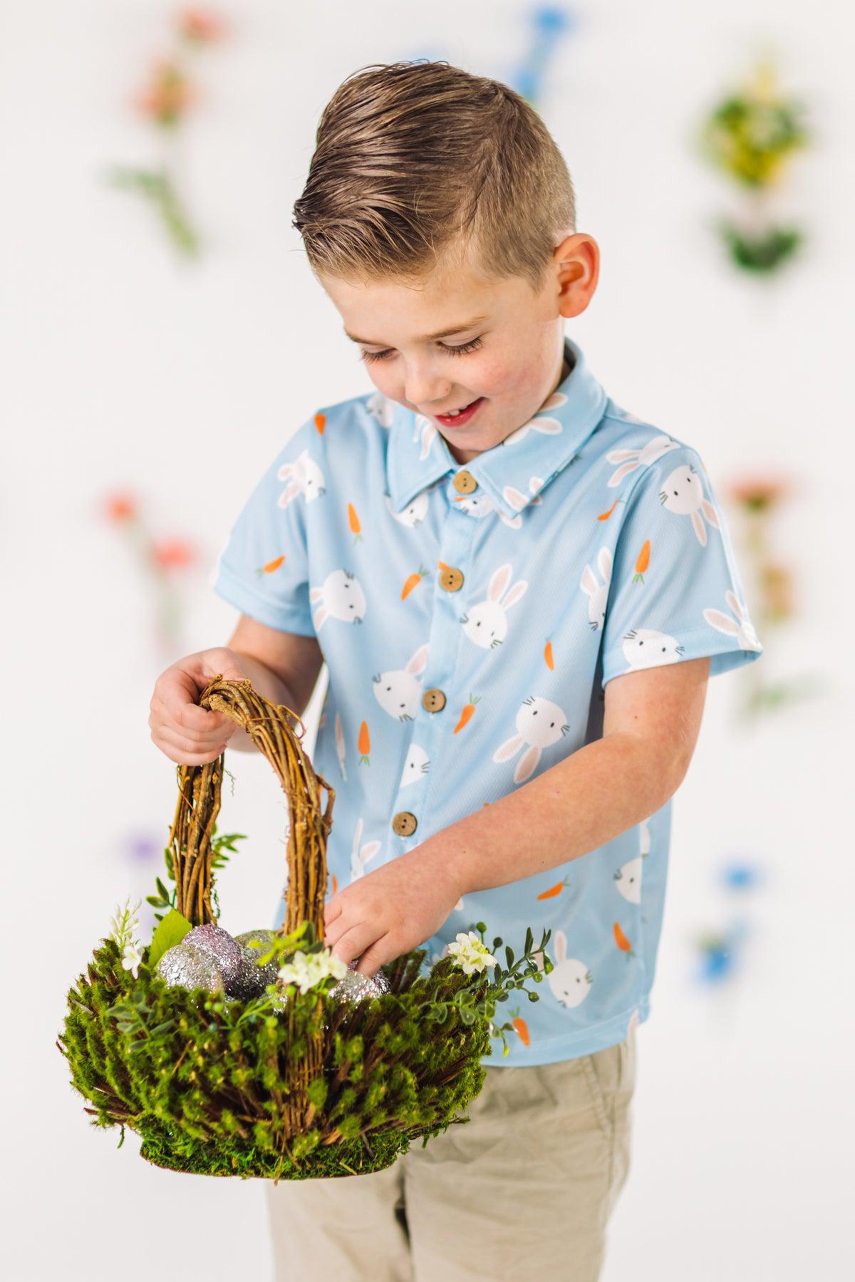 Light Blue Bunny & Carrot Button Down