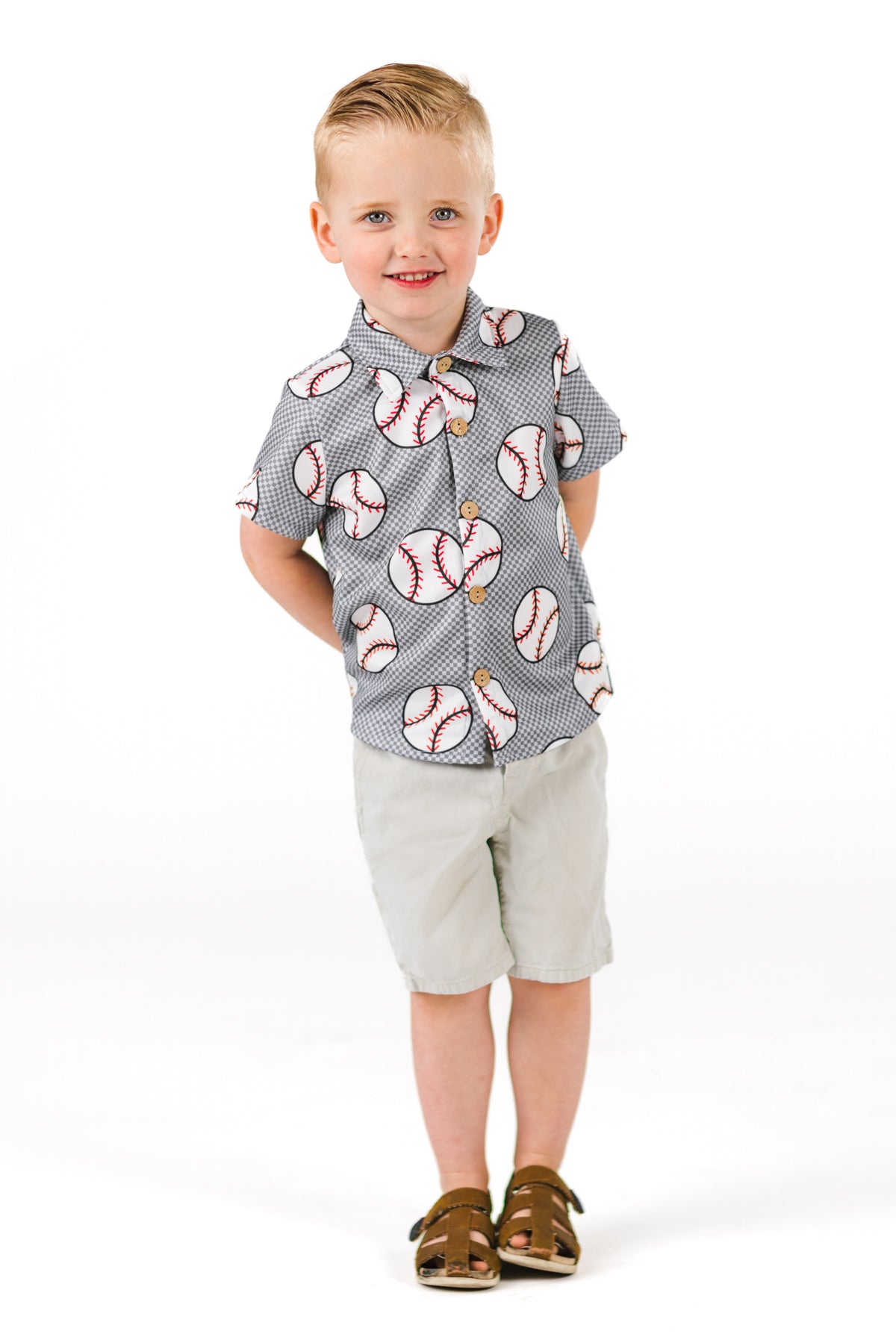 Checkered Baseball Button Down Top