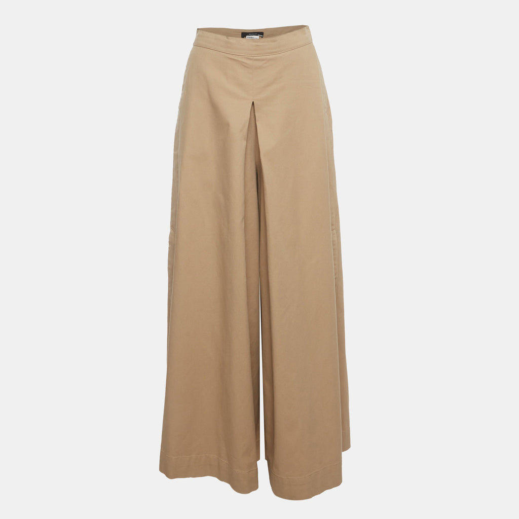 Weekend Max Mara Beige Cotton Twill Wide Leg Trousers