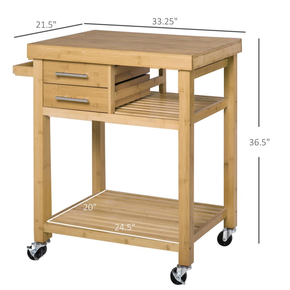 Rolling Bamboo Kitchen Trolley with Open Shelves