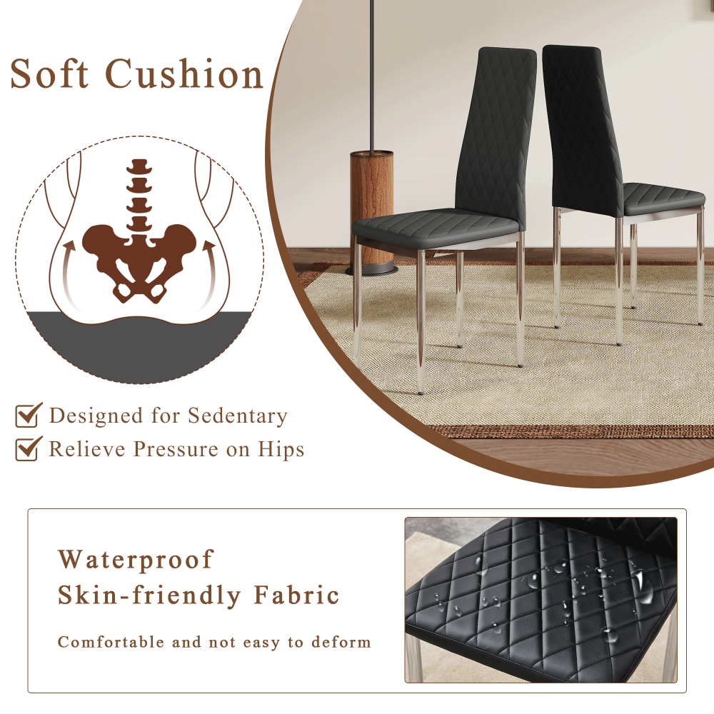 Modern PU Upholstered Dining Chairs with Sleek Metal Legs Set of 4