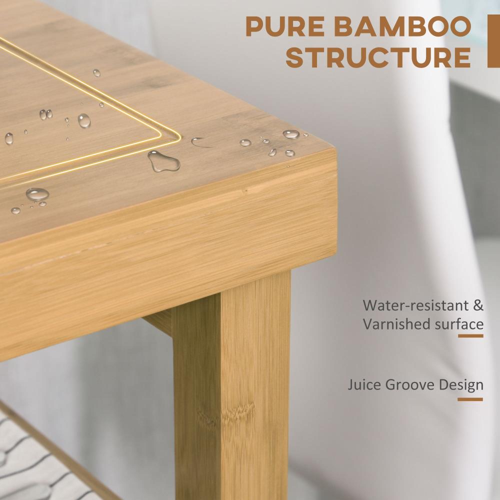 Rolling Bamboo Kitchen Trolley with Open Shelves