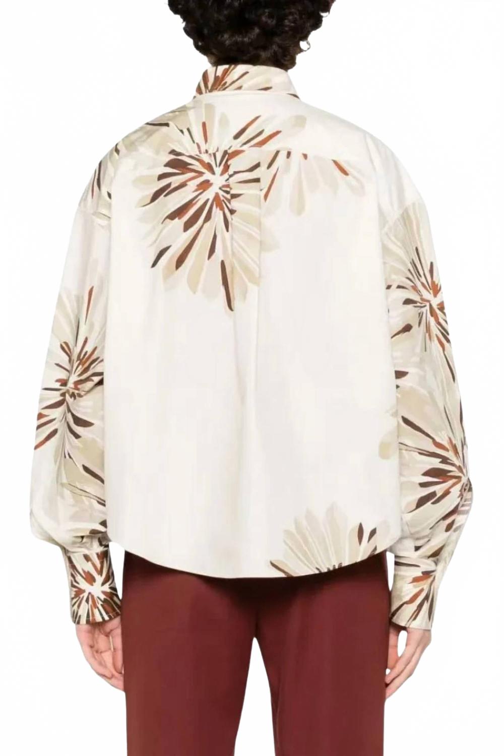 Collared Bloom-Print Shirt In Beige