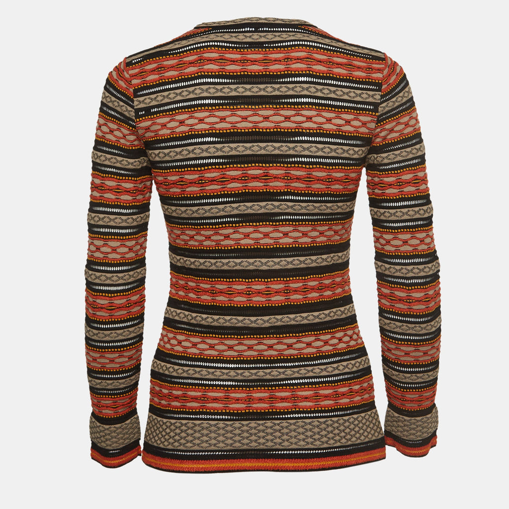 M Missoni Multicolor Stripe Patterned Knit Long Sleeve Top