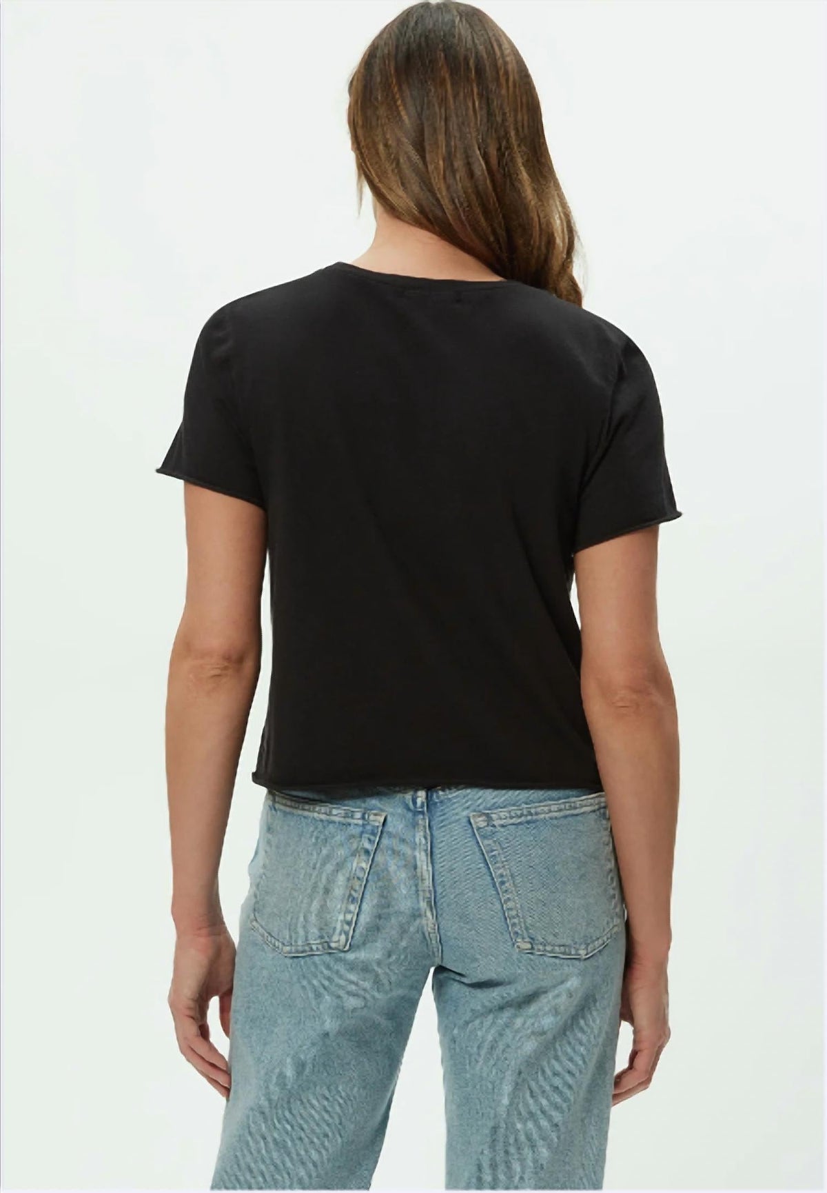 Jackie Raw Edge Short Sleeve Daily Crew Tee In Black