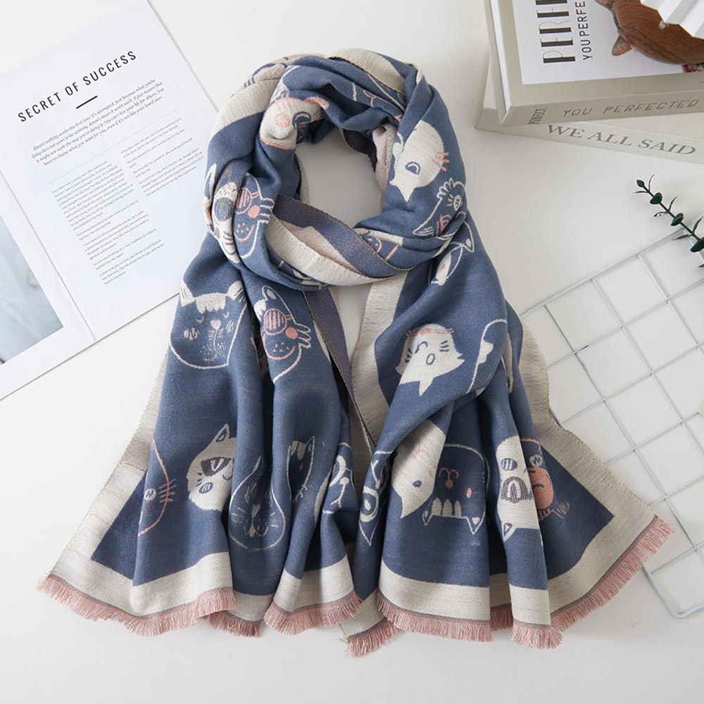 Whimsical Cat Face Pattern Print Scarf