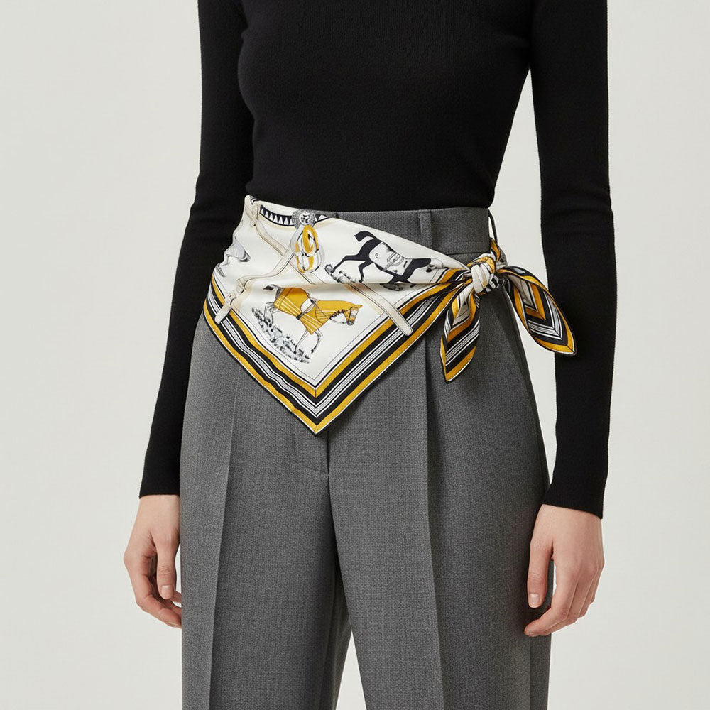 Equestrian Horse Harness Motif Pattern Print Square Scarf