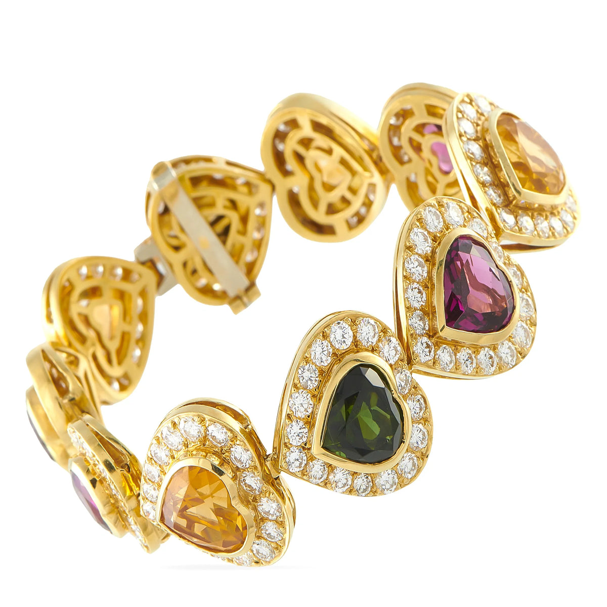 LB Exclusive 18K Yellow Gold 9.02ct Diamond, Citrine, and Tourmaline Heart Bracelet MF06-070626