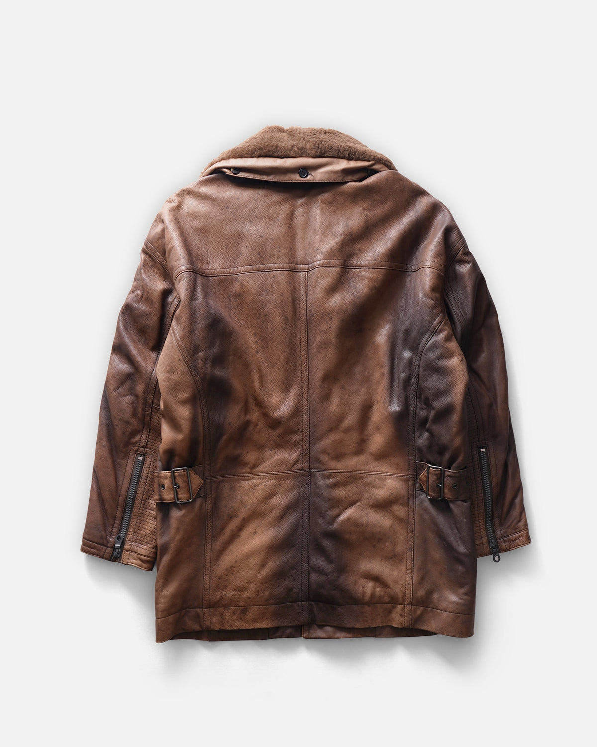 Leather Removable Boa Collar Coat