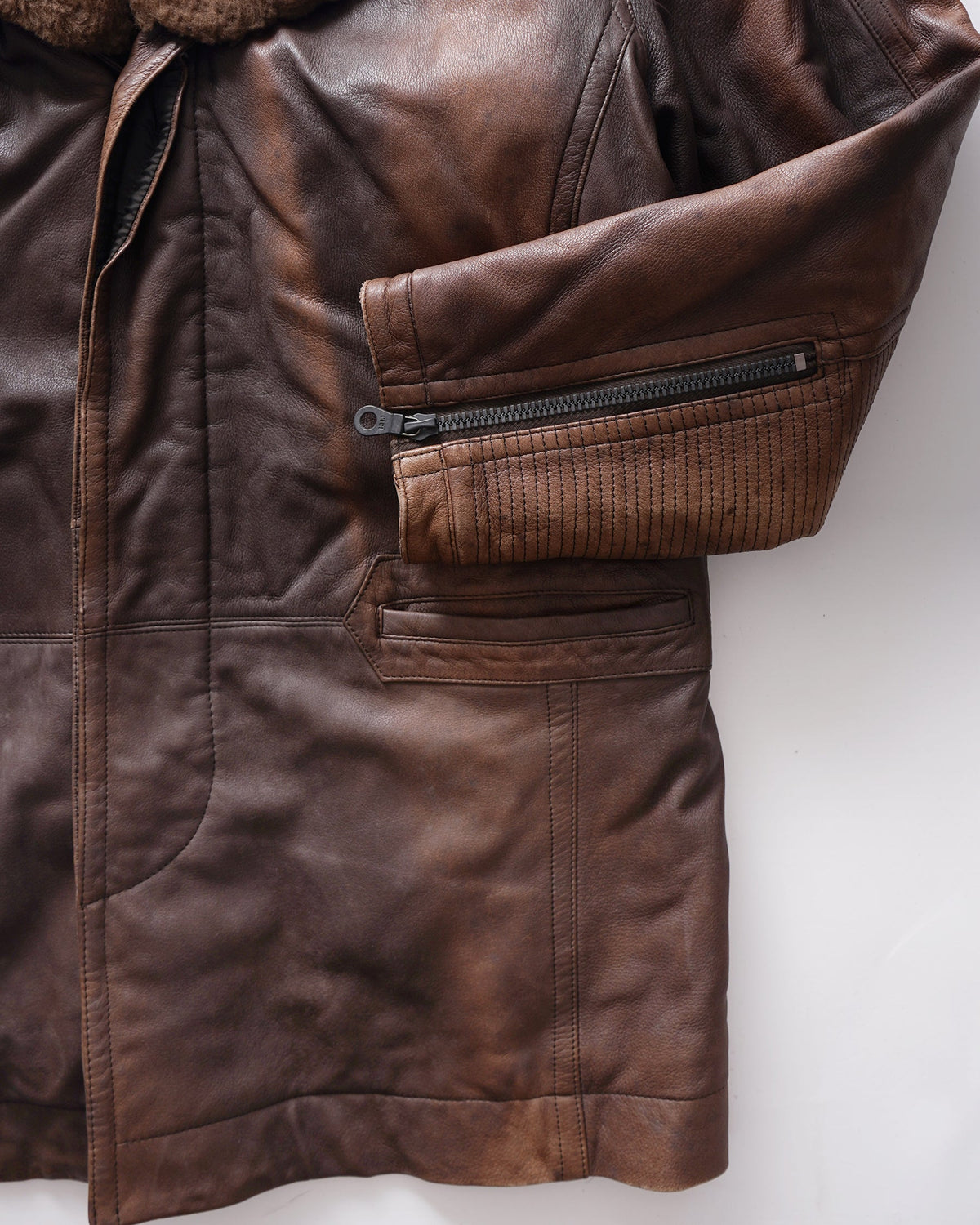 Leather Removable Boa Collar Coat