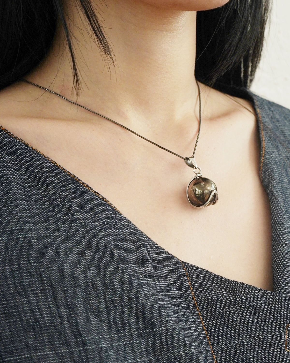 Silver Chain Necklace w/ Chime Ball Charm