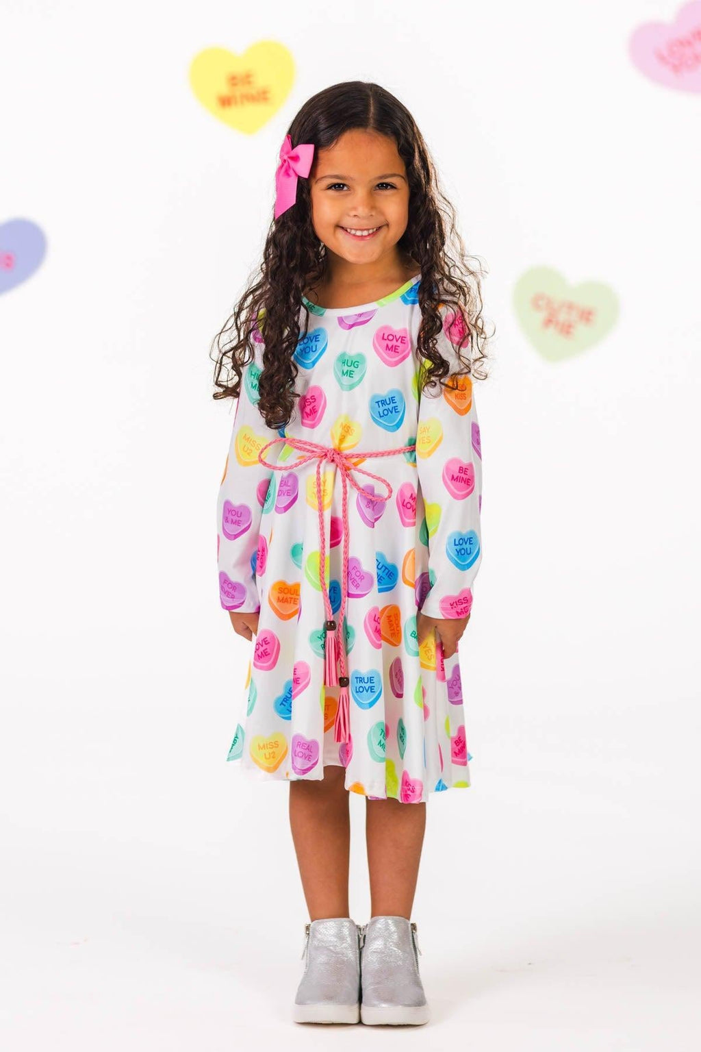 Candy Hearts Long Sleeve Belt Dress