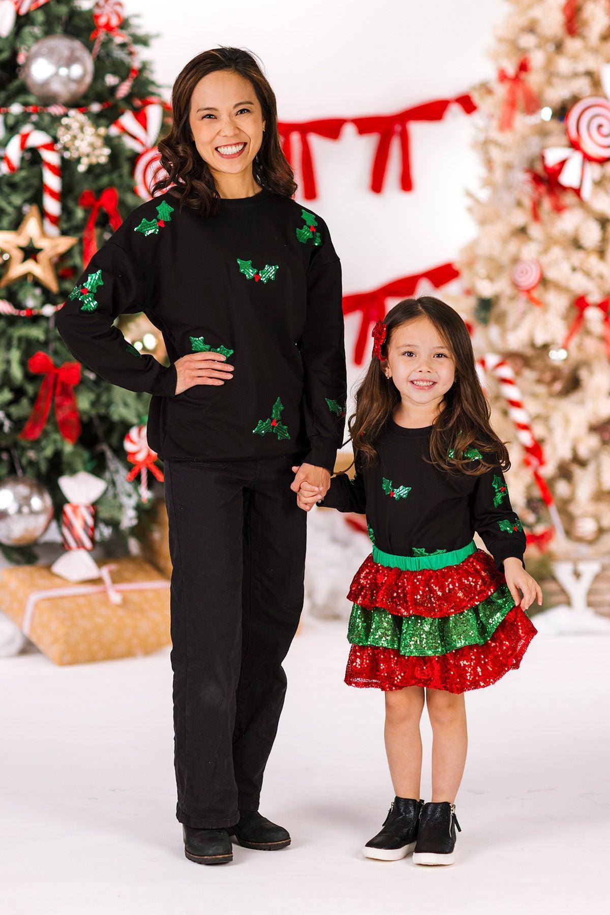 Mom & Me - Sequin Holly Top & Skirt Set