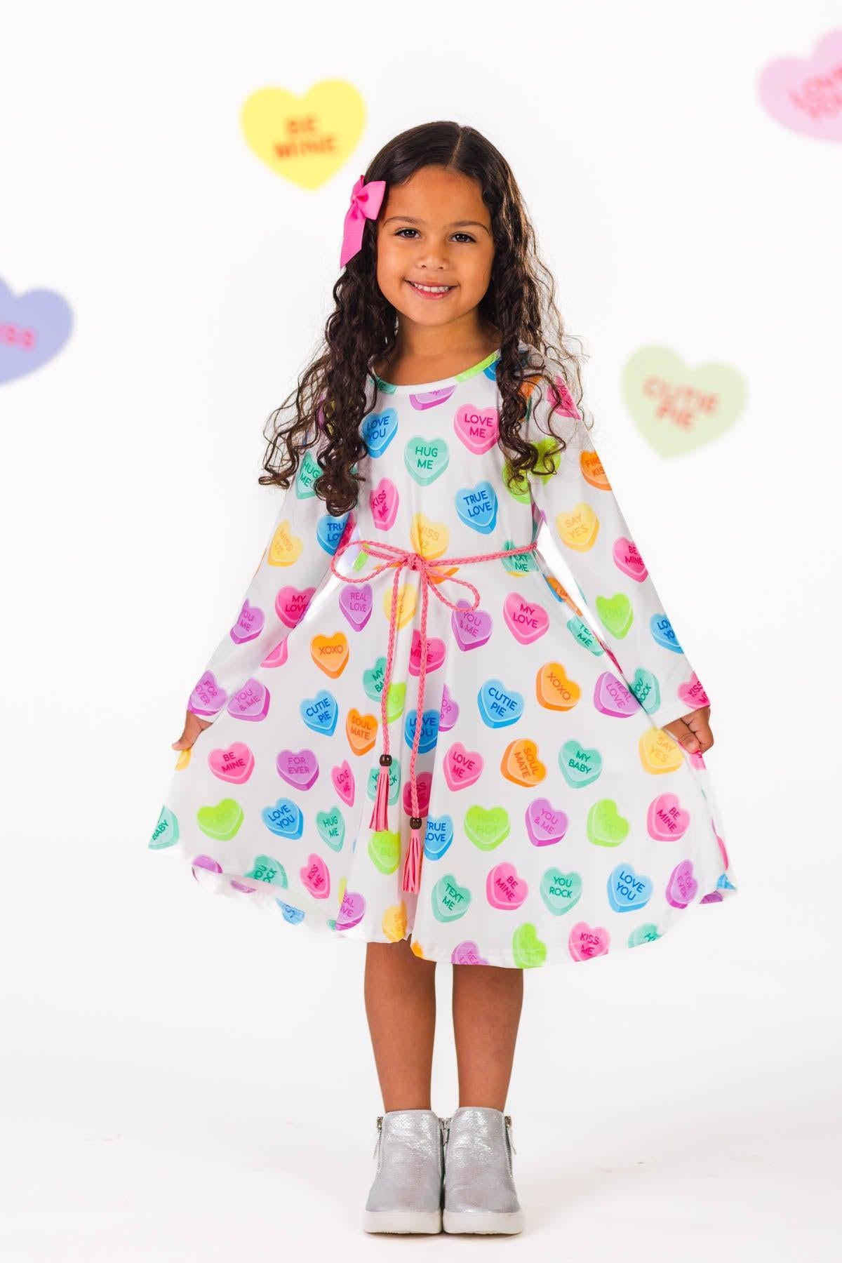 Candy Hearts Long Sleeve Belt Dress