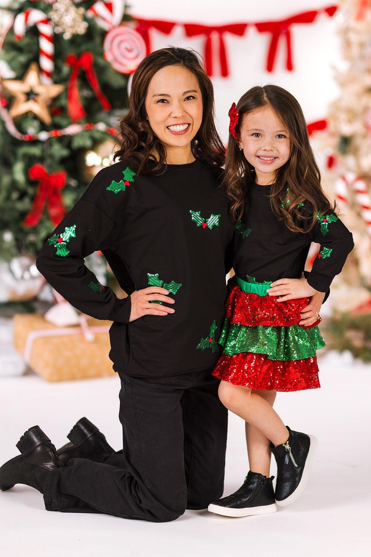 Mom & Me - Sequin Holly Top & Skirt Set