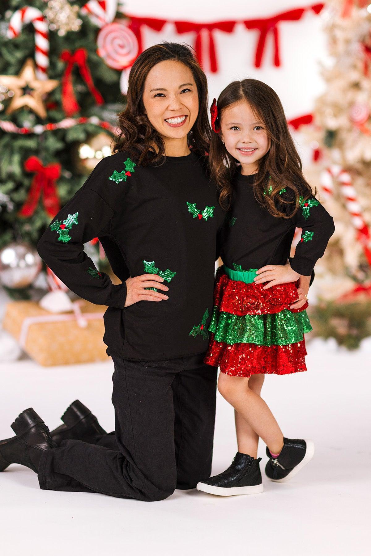 Mom & Me - Sequin Holly Top & Skirt Set