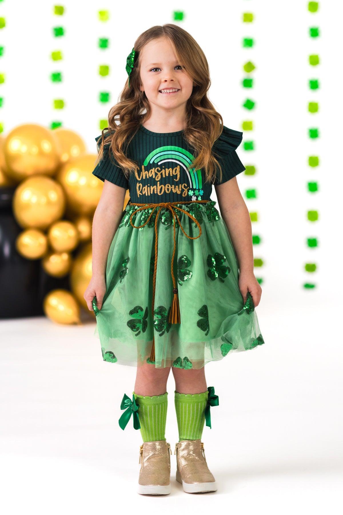 "Chasing Rainbows" Shamrock Tutu Dress