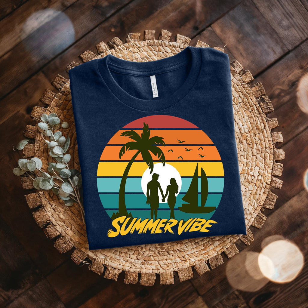 Couple On Vacation Unisex Vintage Print Short Sleeve
