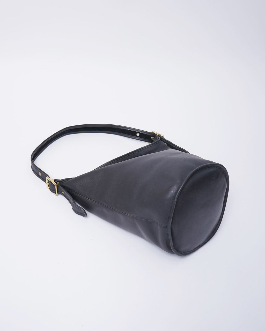 Black Leather Bucket Shoulder Bag