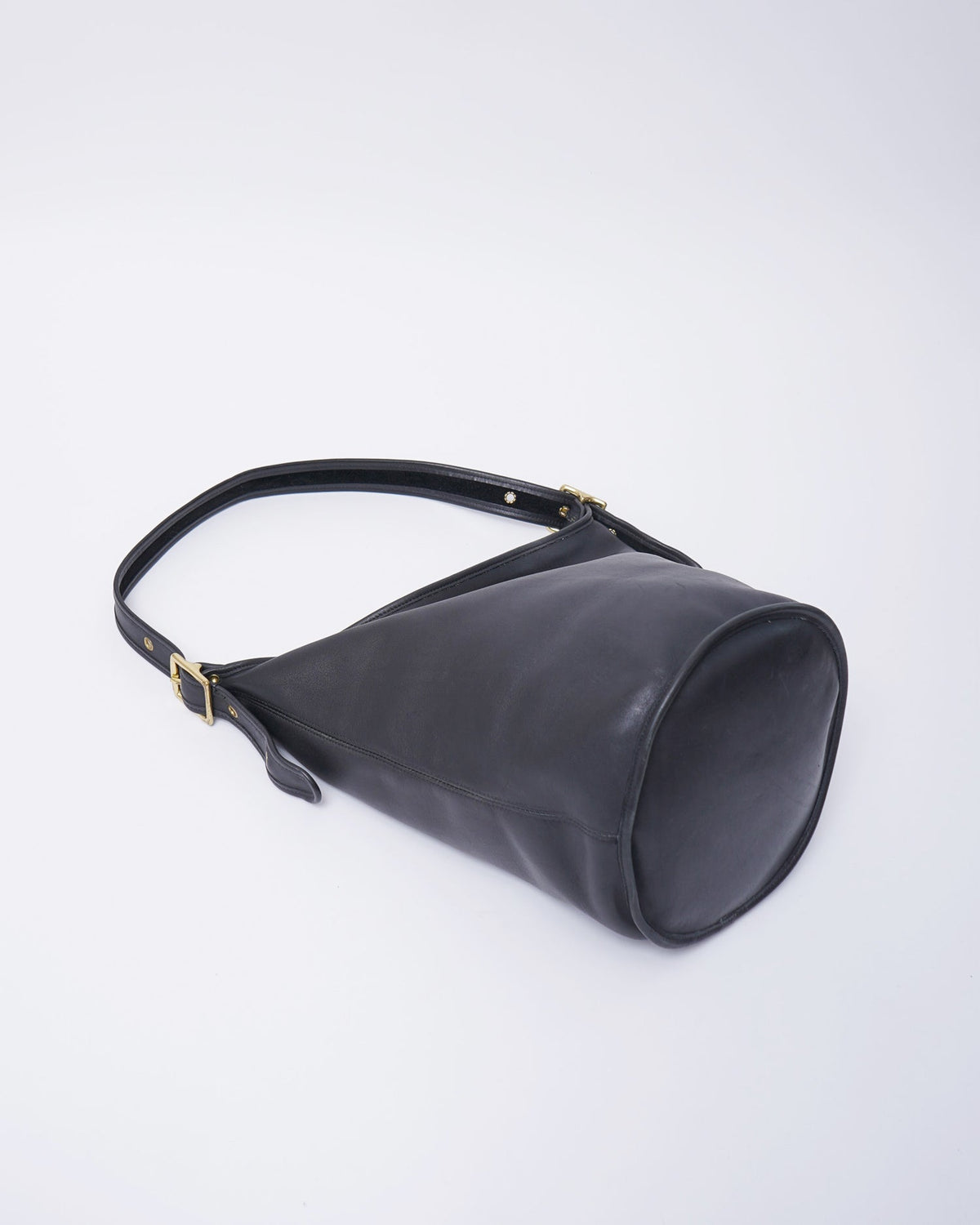 Black Leather Bucket Shoulder Bag