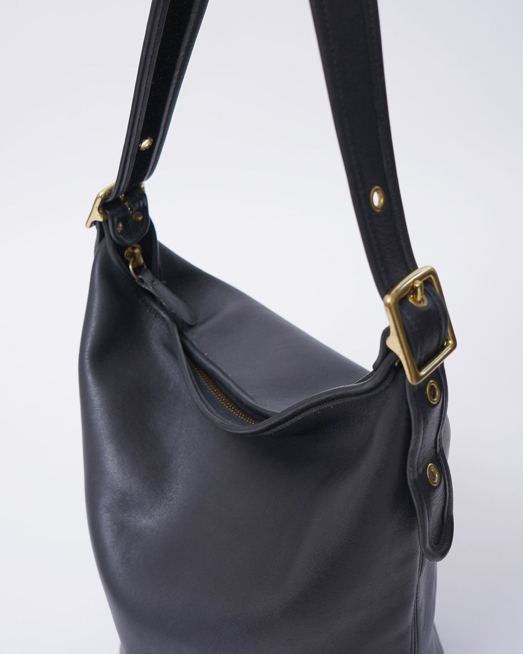 Black Leather Bucket Shoulder Bag