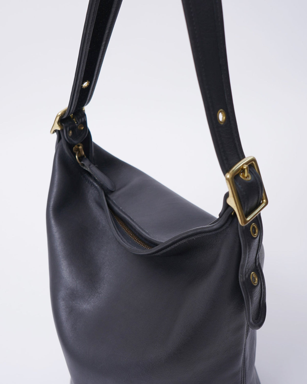 Black Leather Bucket Shoulder Bag