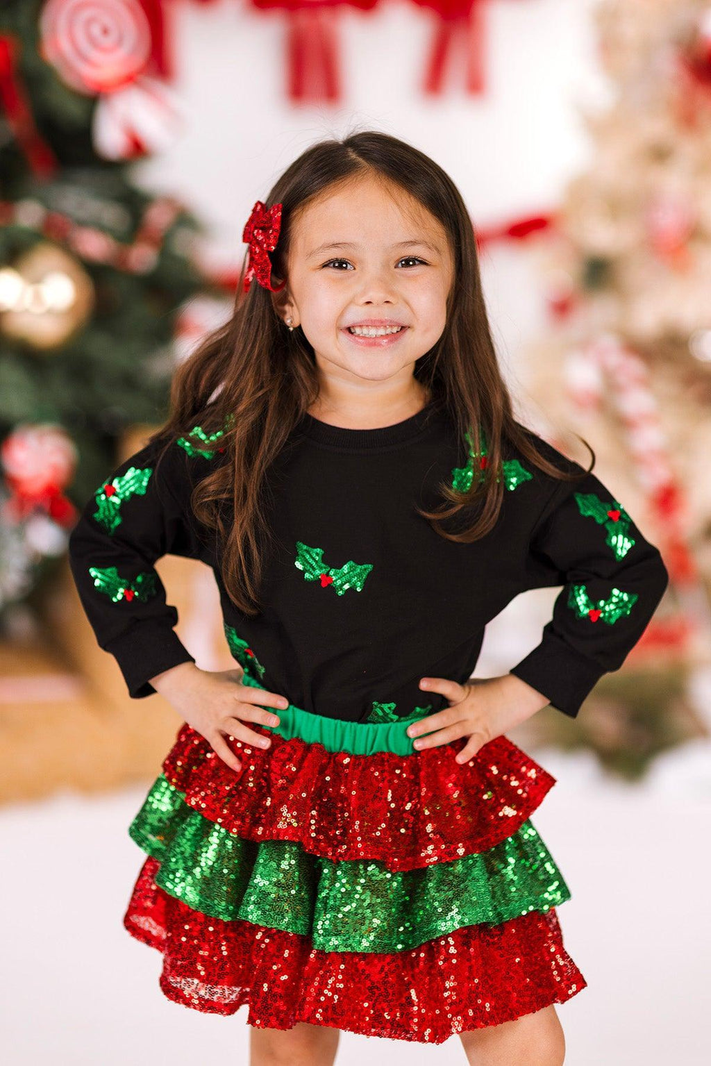 Mom & Me - Sequin Holly Top & Skirt Set