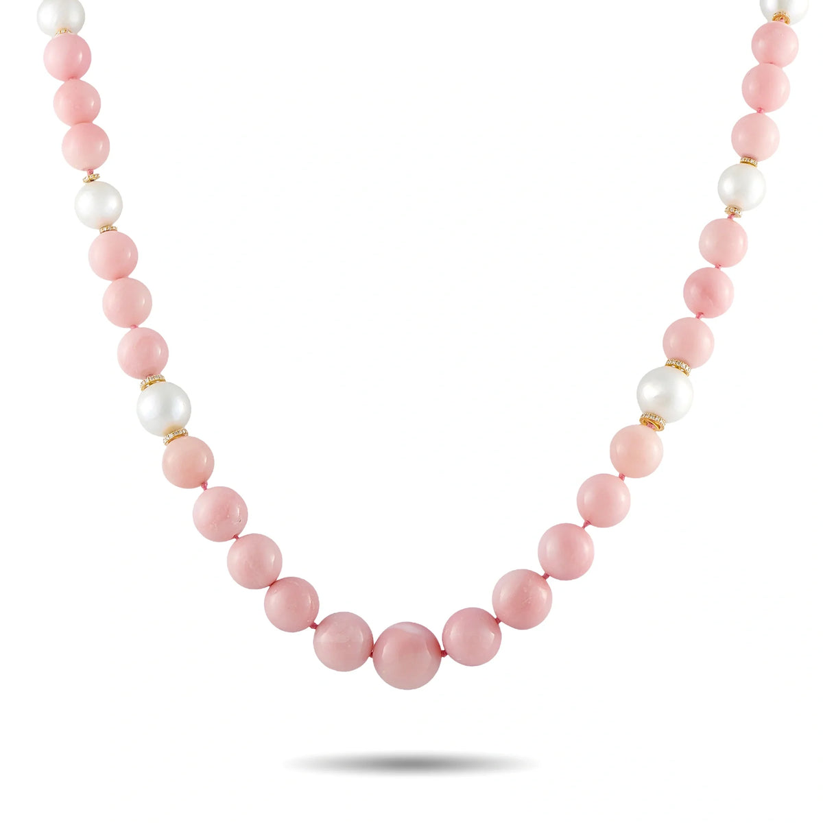 LB Exclusive 18K Yellow Gold 2.0ct Diamond and Pink Opal Necklace MF13-080726