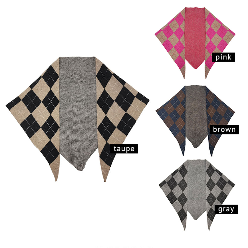 Argyle Knitted Triangle Scarf Wrap