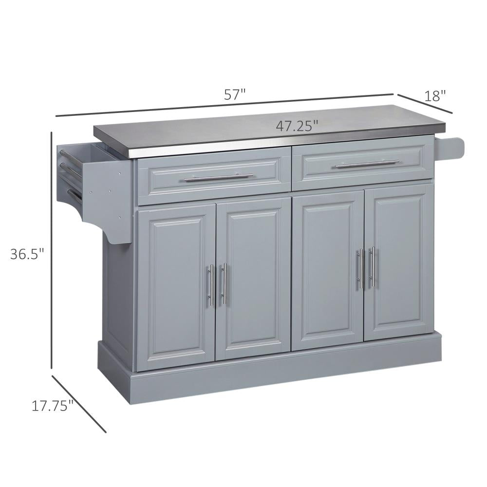 Kitchen Cart with Two Drawers and Dual Cabinets