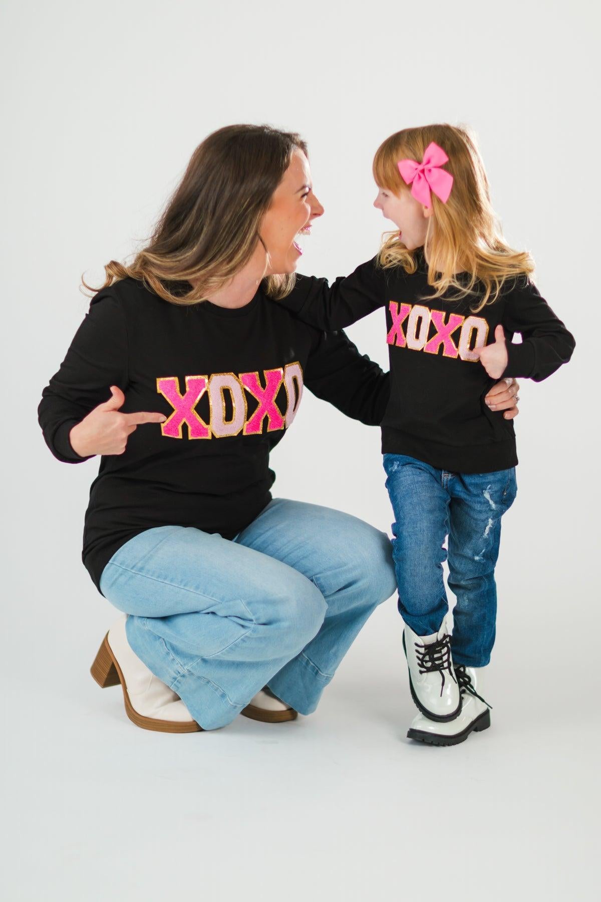Mom & Me - "XOXO" Black Chenille Patch Top