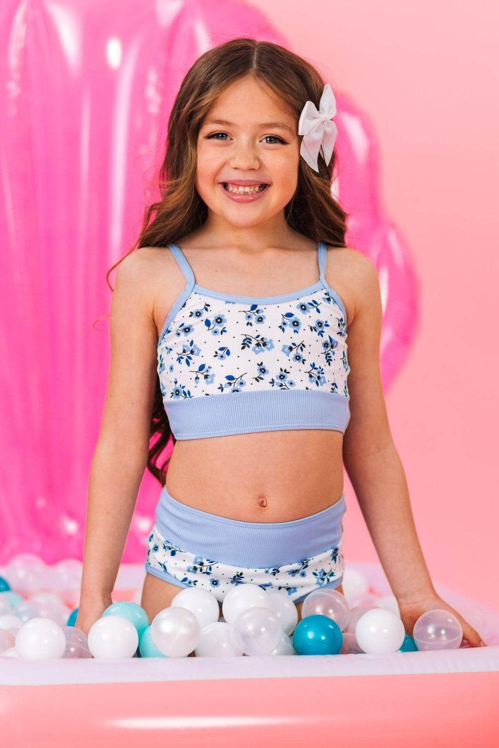 Mom & Me - Blue & White Ribbed Floral Bikini